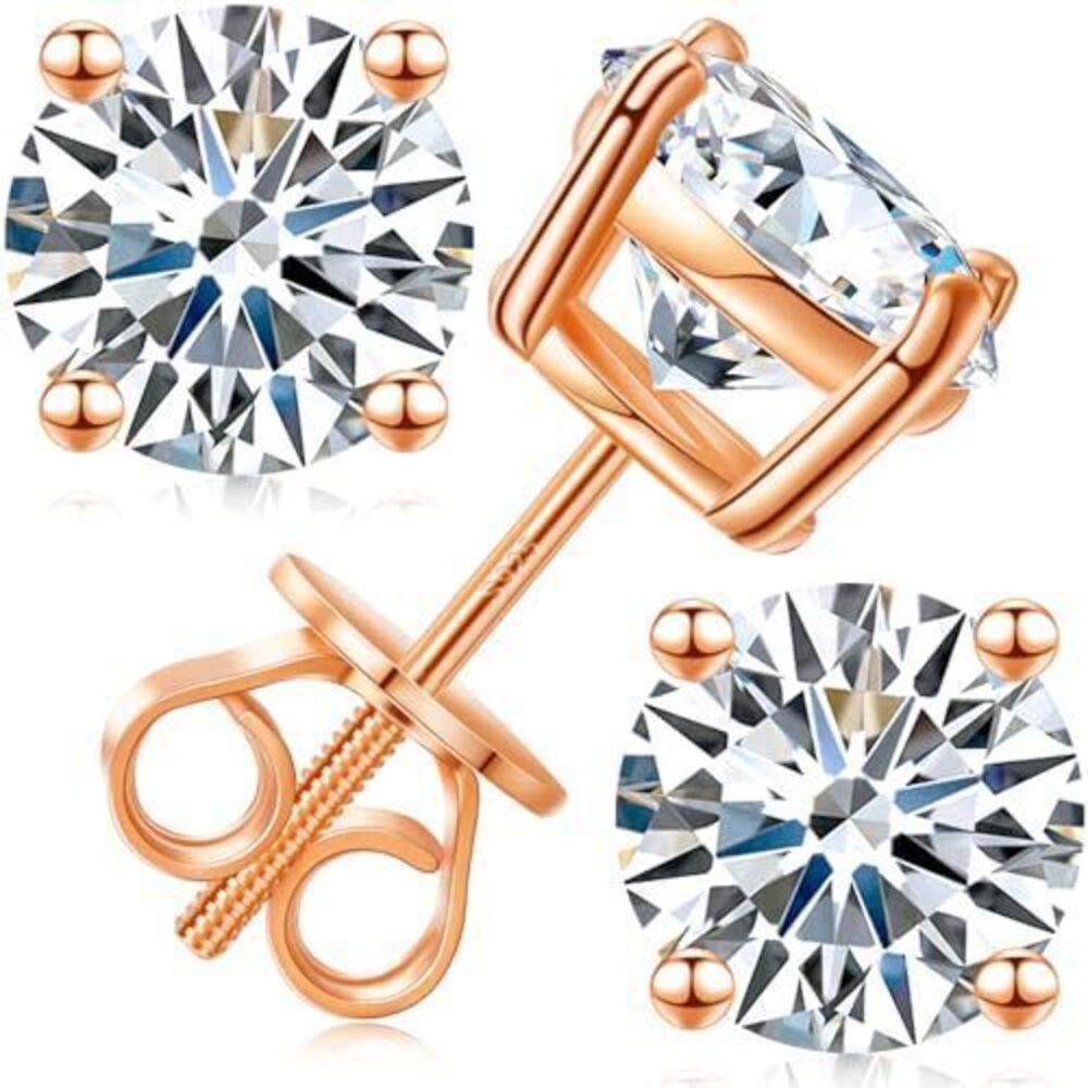 2545 Moissanite Stud Earrings Screw Back 3.0CT 7.5MM*2 18K Rose Gold Plated
